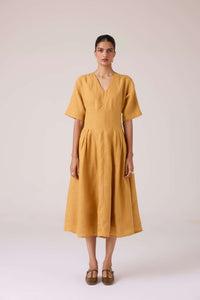 Selene Mustard Linen Dress