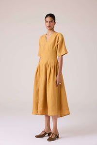Selene Mustard Linen Dress