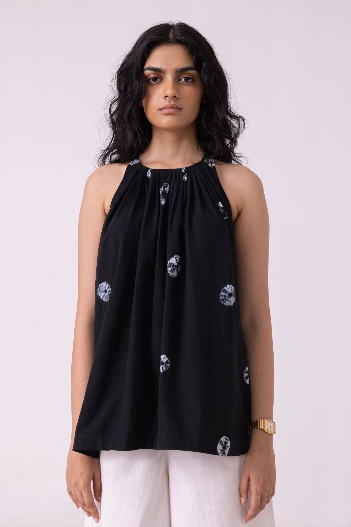 Margo Black Bandhani Handwoven Top