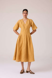 Selene Mustard Linen Dress