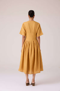Selene Mustard Linen Dress