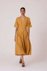 Selene Mustard Linen Dress