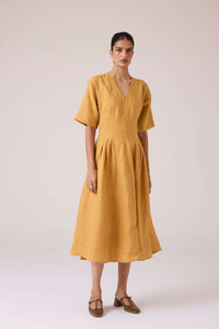 Selene Mustard Linen Dress