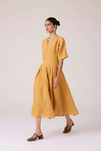 Selene Mustard Linen Dress