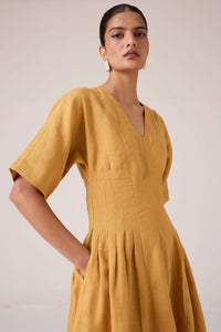 Selene Mustard Linen Dress