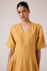 Selene Mustard Linen Dress