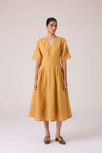 Selene Mustard Linen Dress
