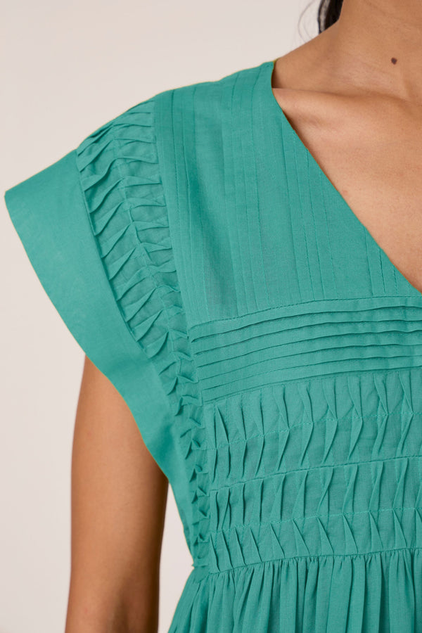 Aelia Cyan Pleated Midi Dress