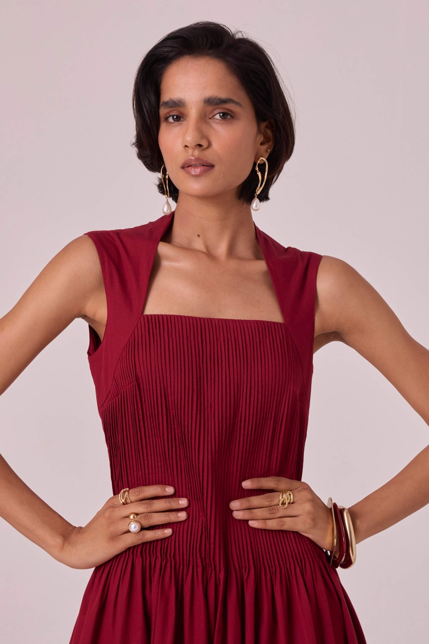 Ziva Red Pleated Midi Dress