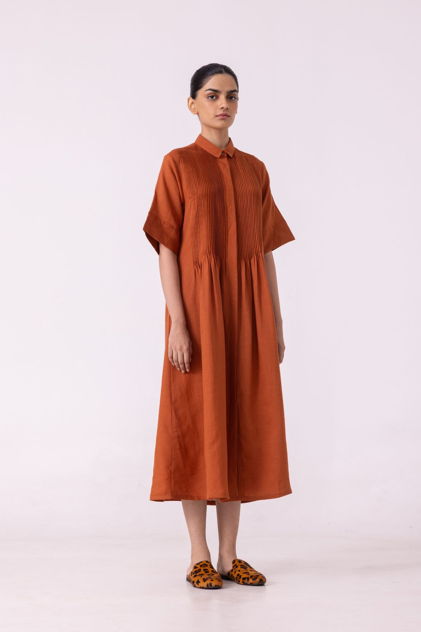 Minerva Rust Linen Shirt Dress