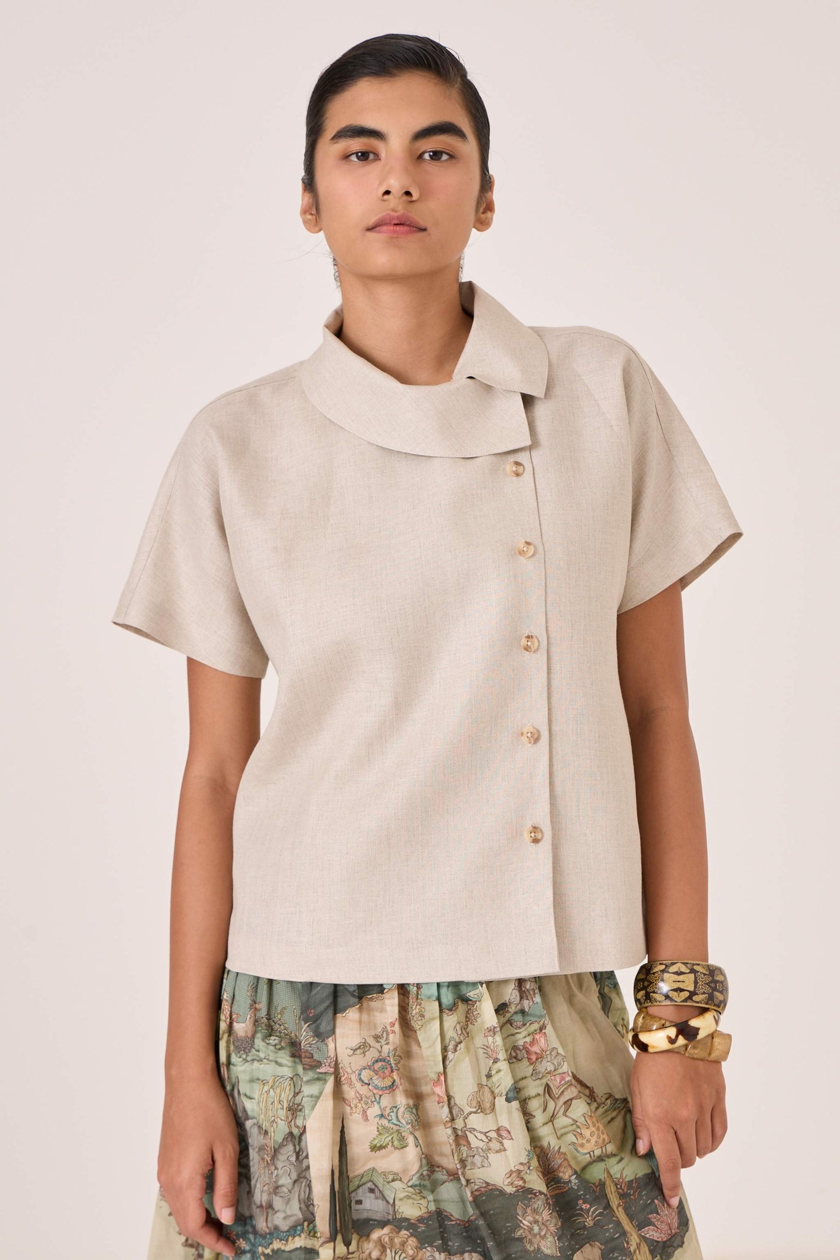Aavish Beige Linen Top thumbnail 2
