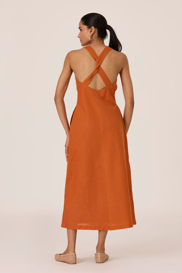 Riha Orange Halter Maxi Dress