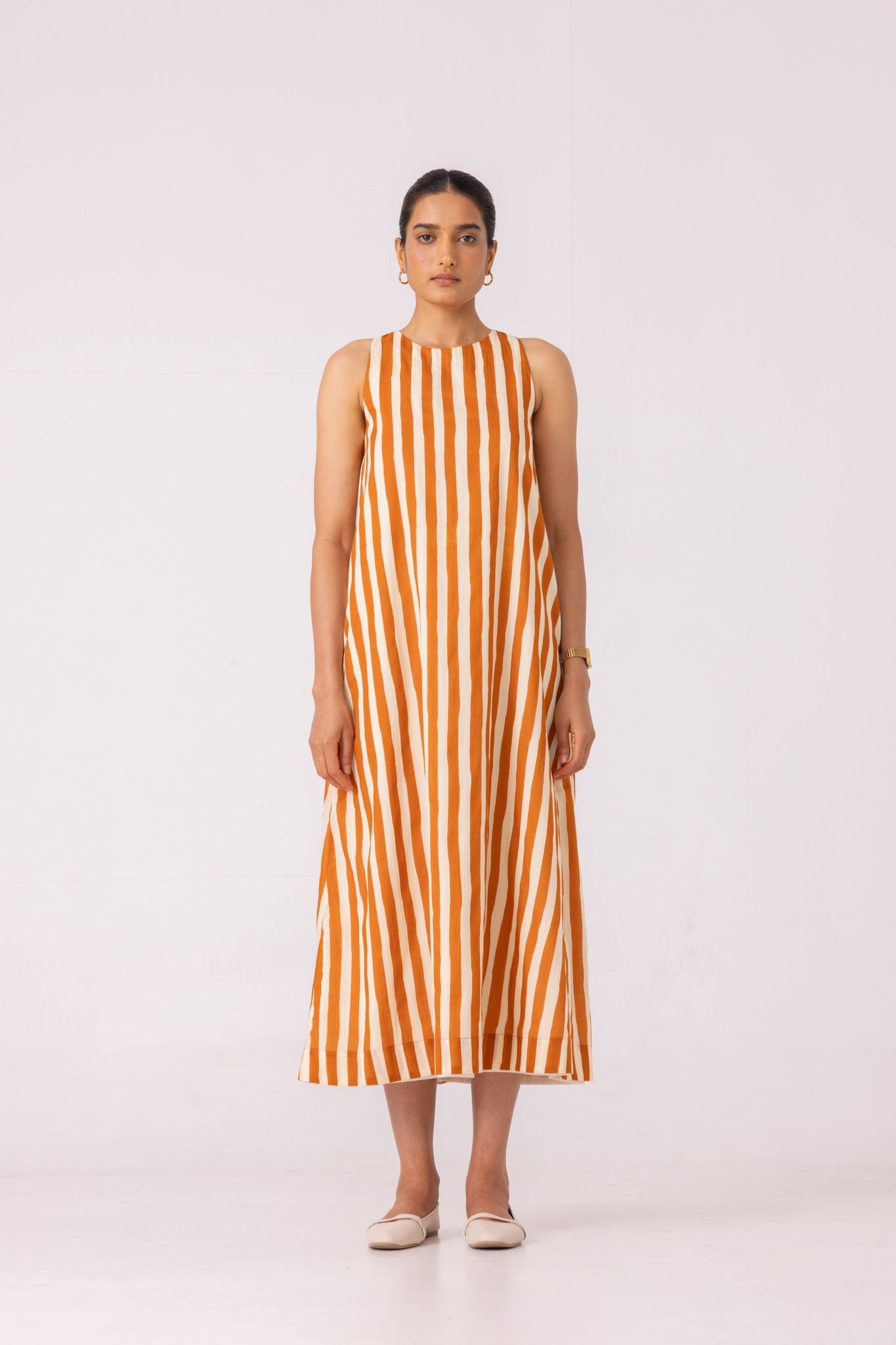 Amaran Rust Striped Midi Dress