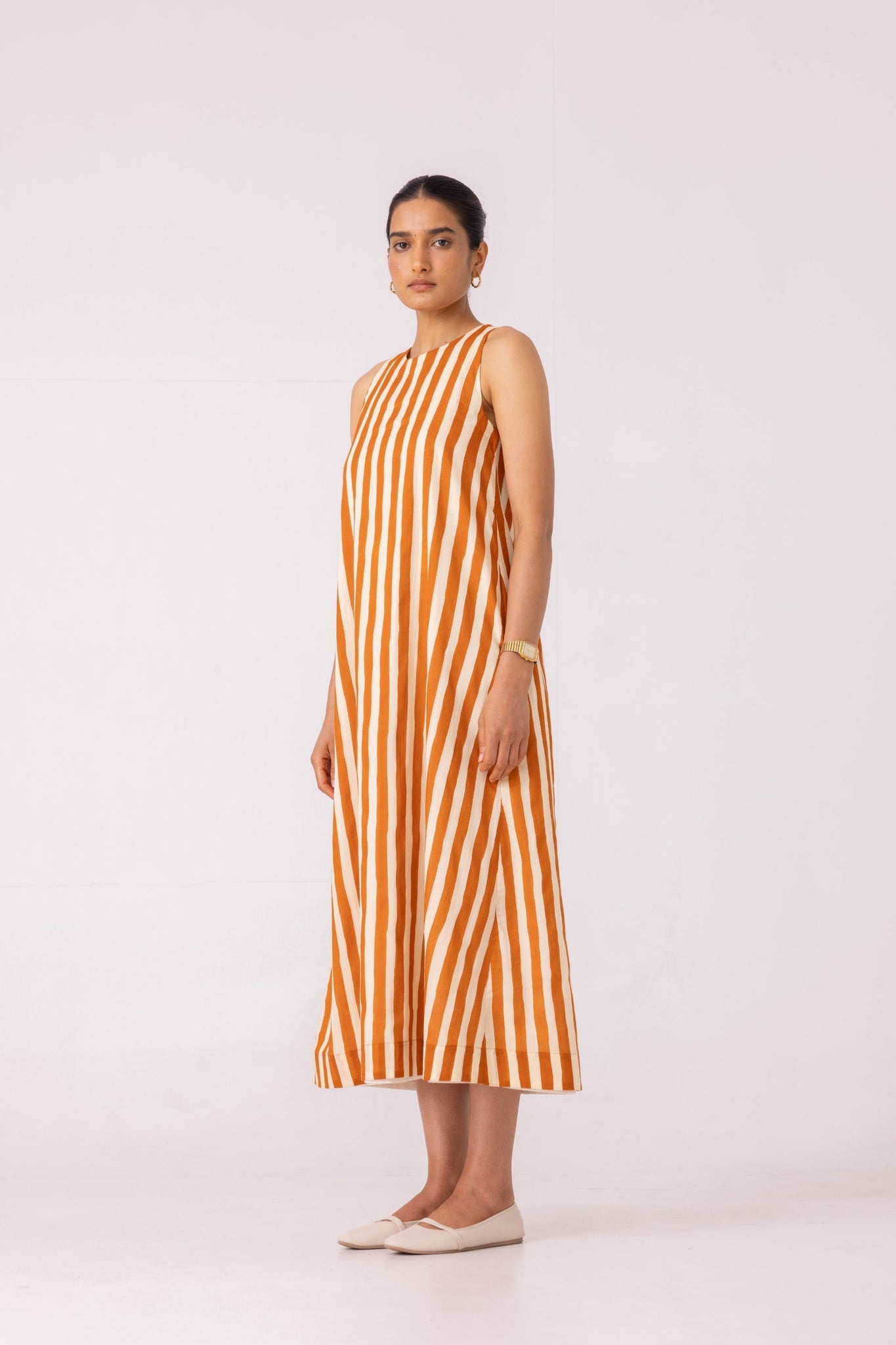 Amaran Rust Striped Midi Dress