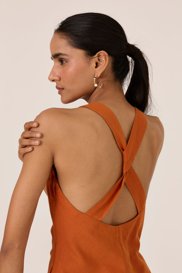 Riha Orange Halter Maxi Dress