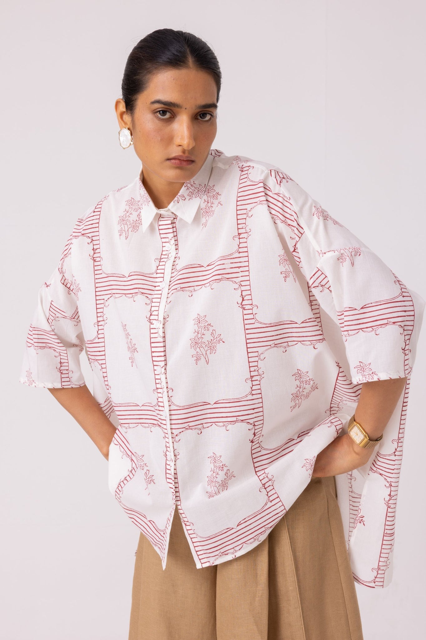 Goonj Red Hand Printed Shirt