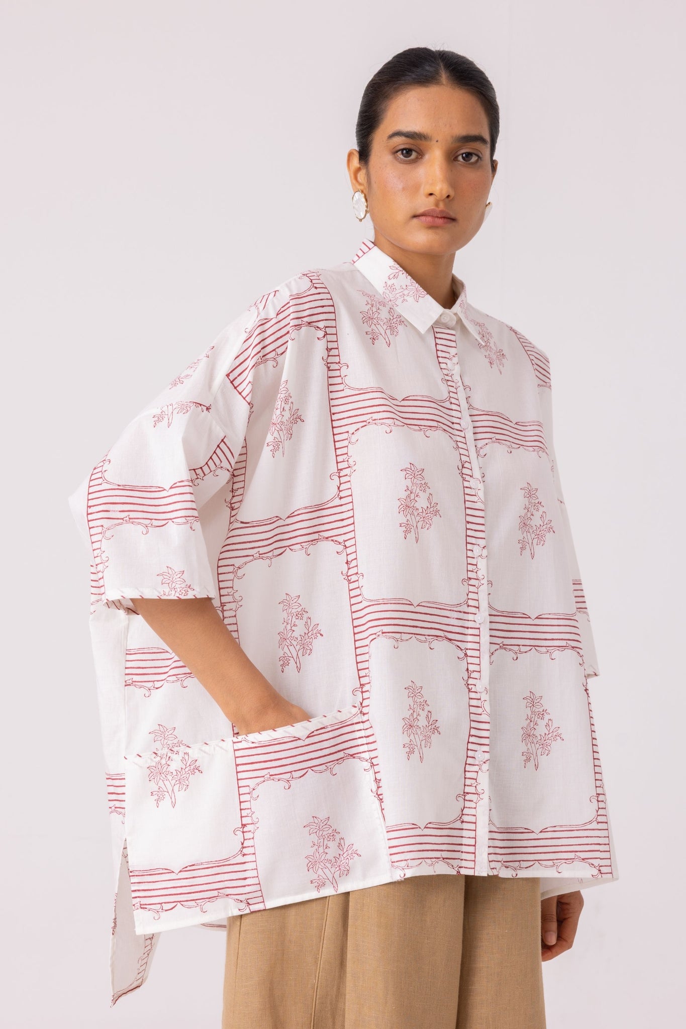 Goonj Red Hand Printed Shirt