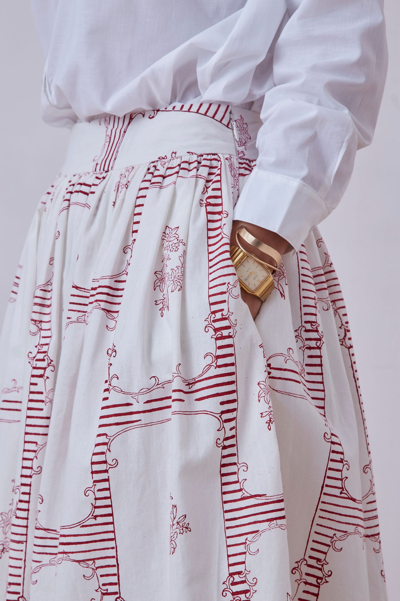 Maud Red Hand Printed Skirt