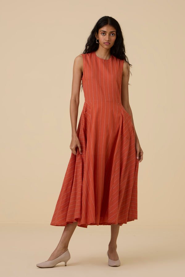 Valentino Orange Cotton Midi Dress