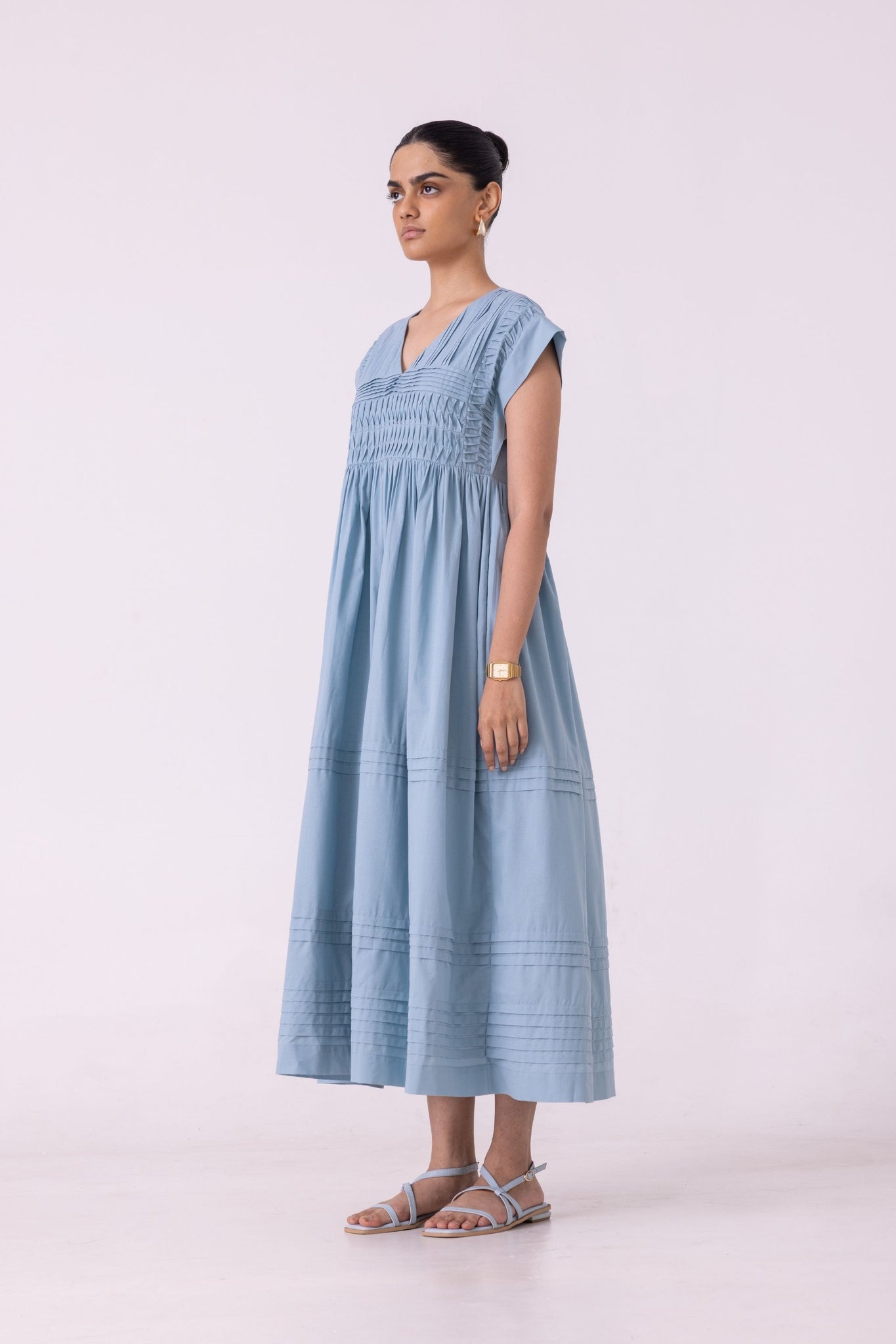 Aelia Blue Pleated Midi Dress