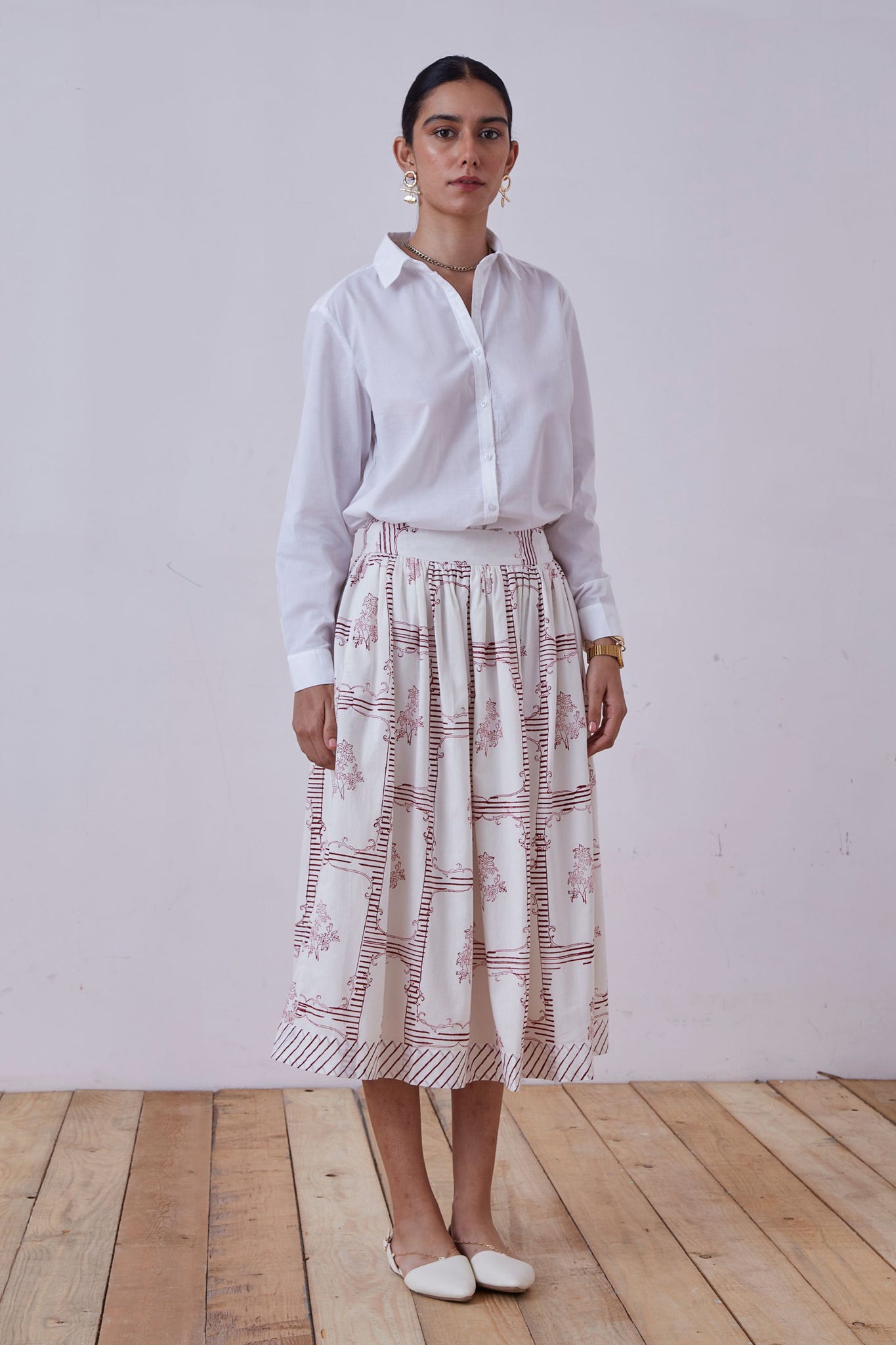Maud Red Hand Printed Skirt