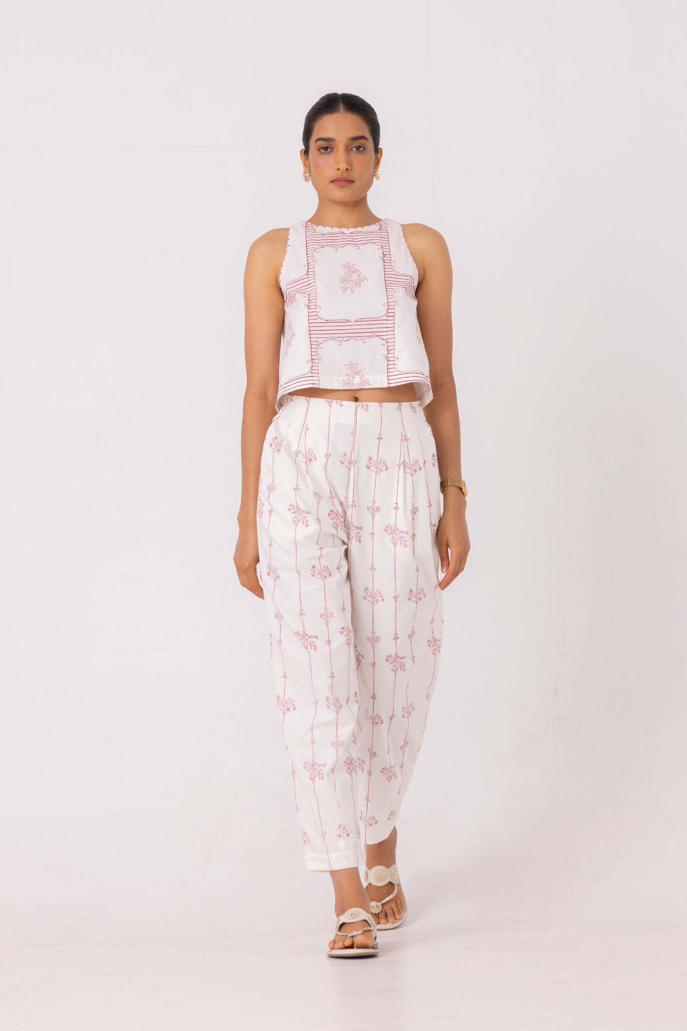 Ratan Red Hand Printed Pants