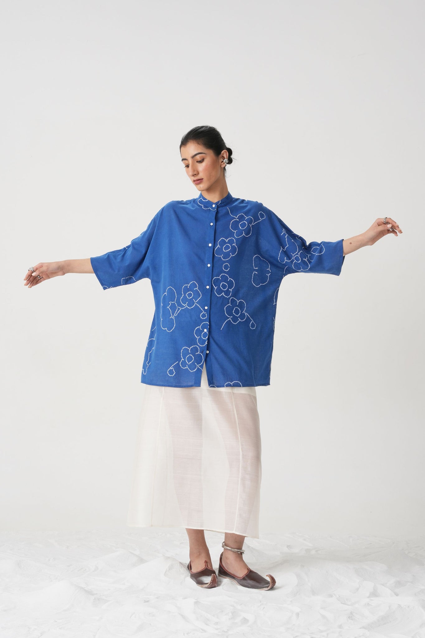 Hakumei Blue Bandhani Handwoven Top