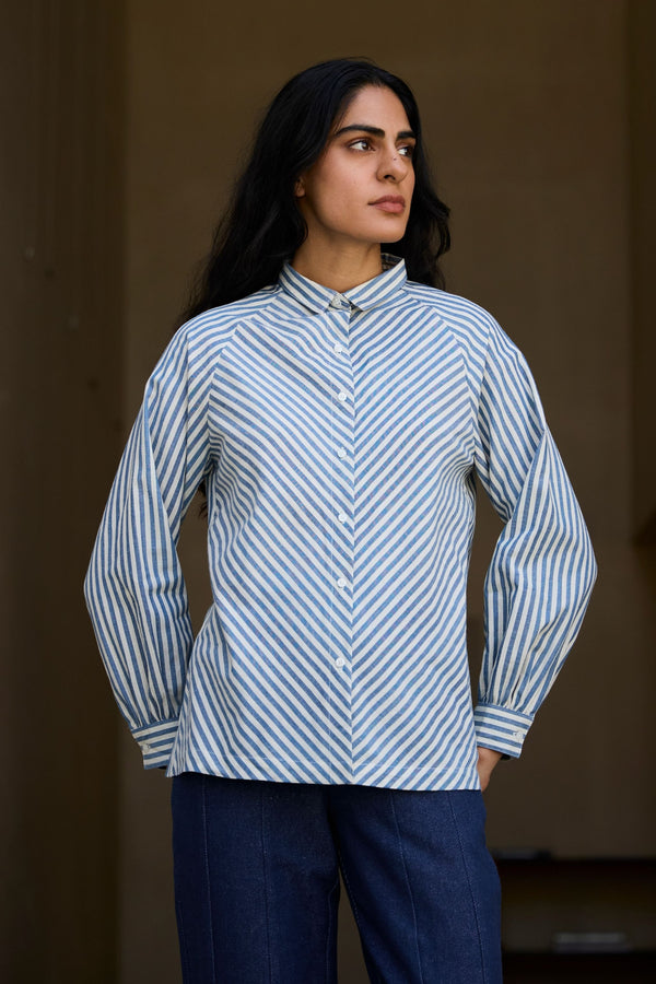 Yeji Handwoven Blue Striped Shirt