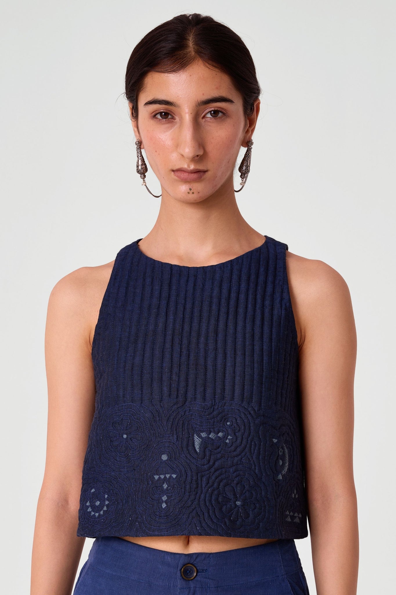 Toni Blue Quilted Linen Top