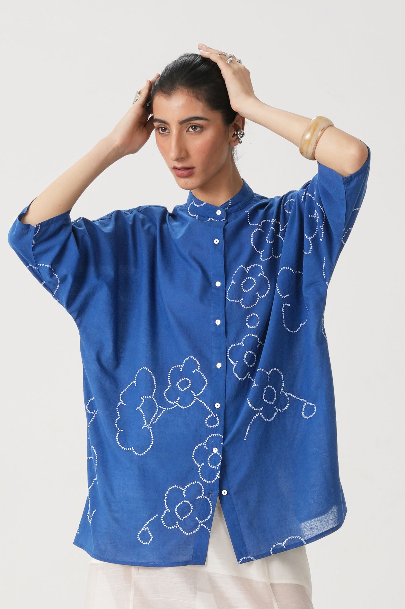 Hakumei Blue Bandhani Handwoven Top