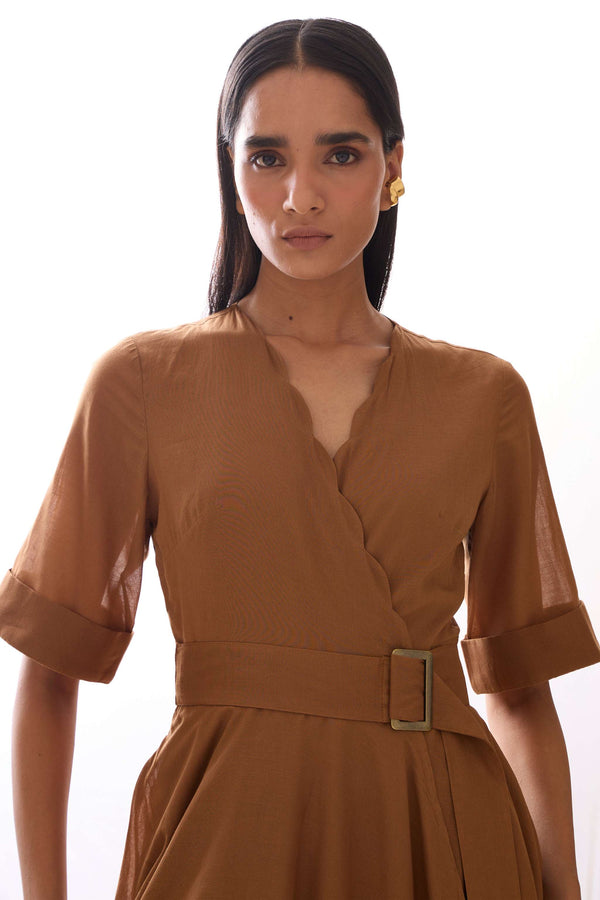 Bilel Brown Maxi Wrap Dress