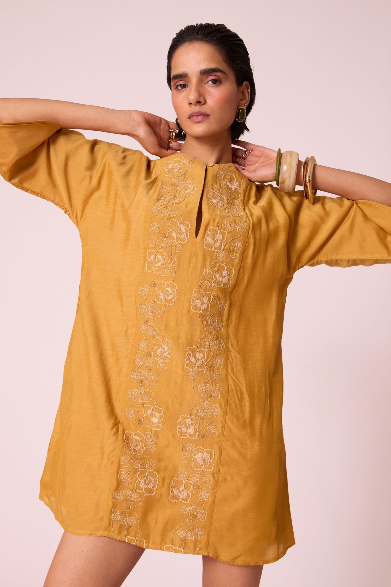 Zarah Yellow Embroidered Dress – The Summer House