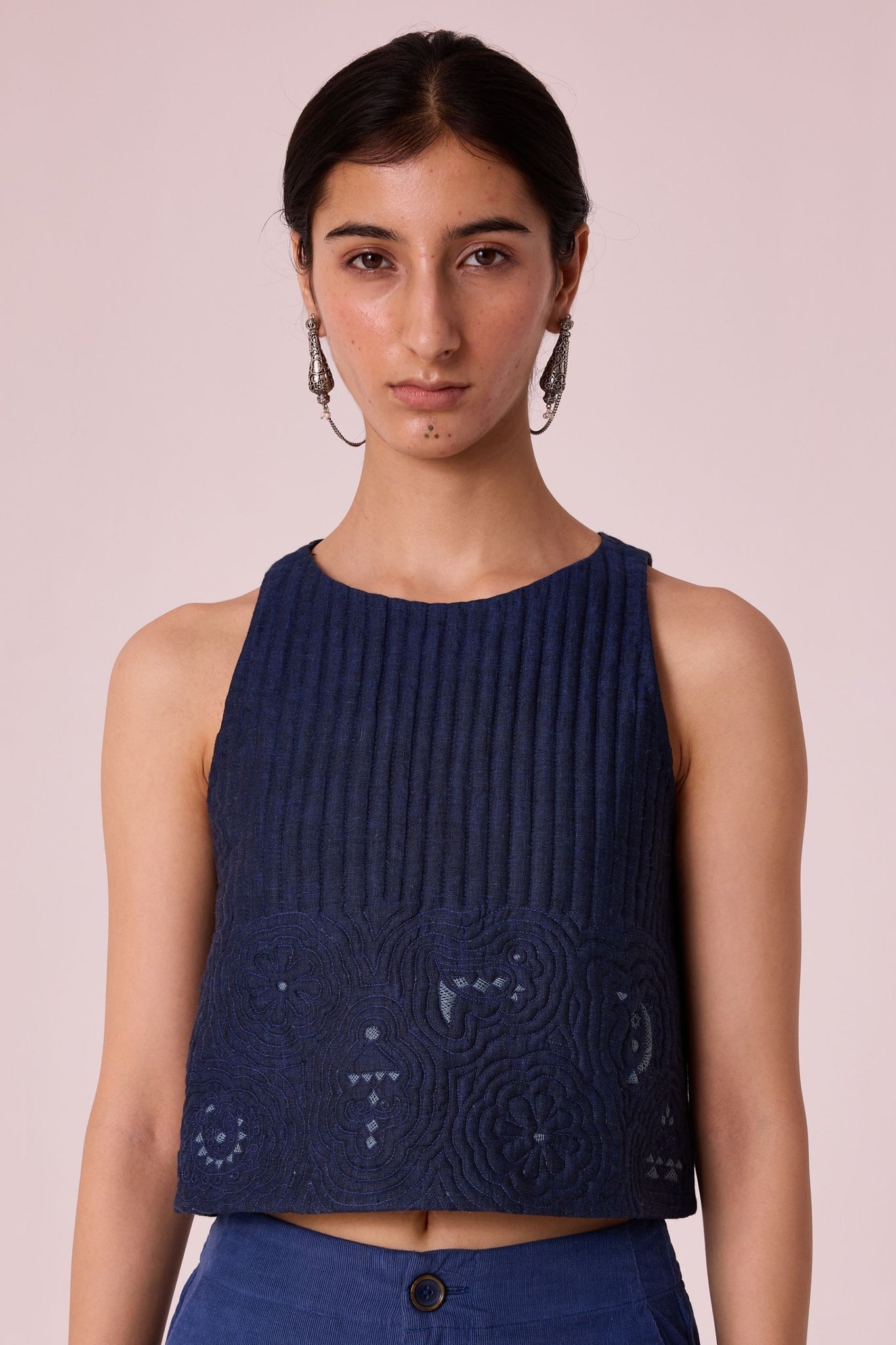 Toni Blue Quilted Linen Top
