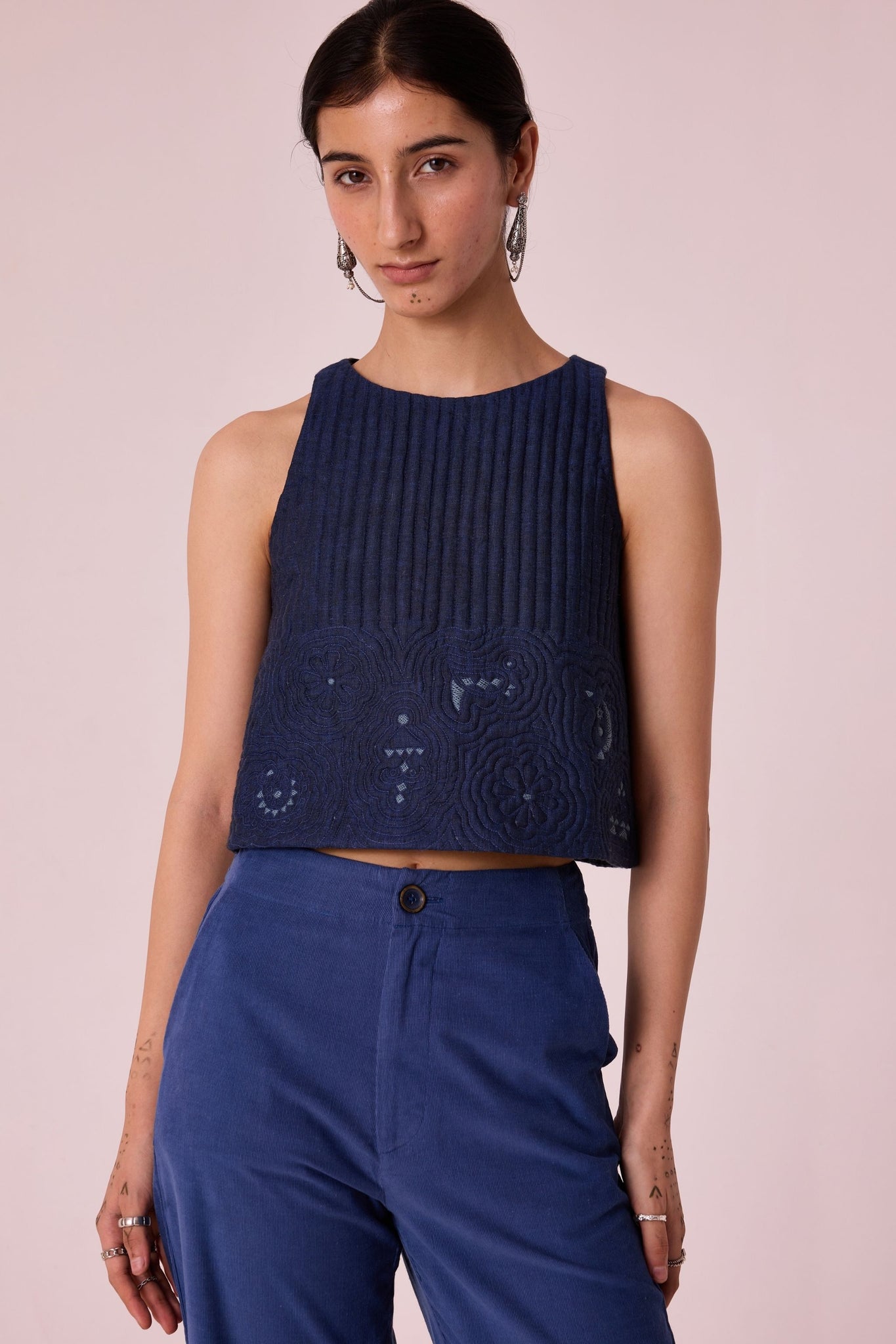 Toni Blue Quilted Linen Top