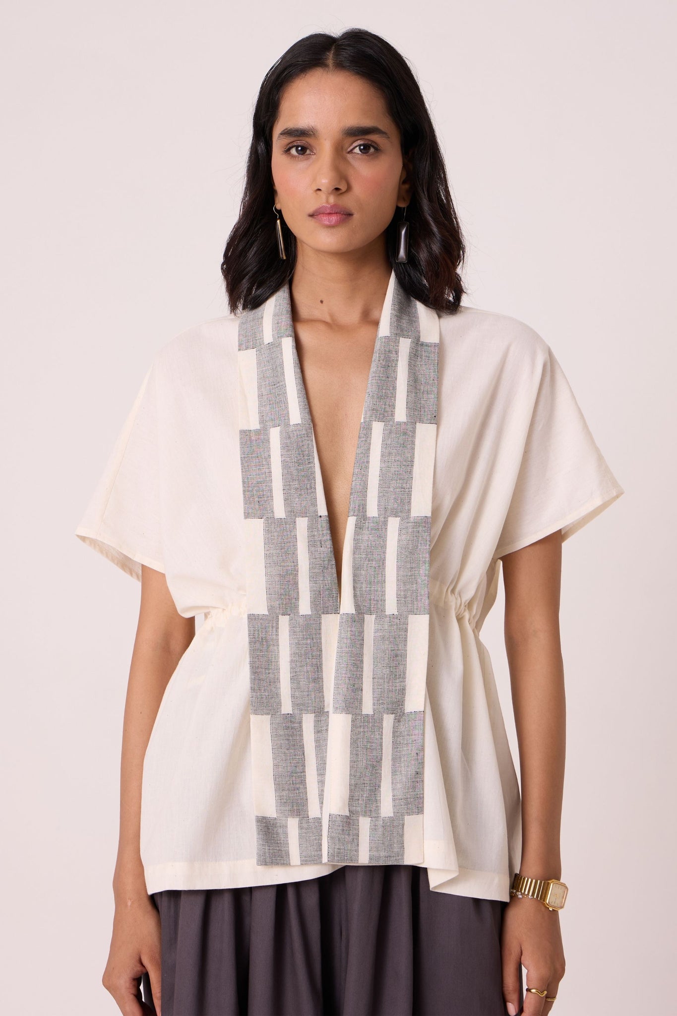 Sajith Off White Handwoven Tie Top
