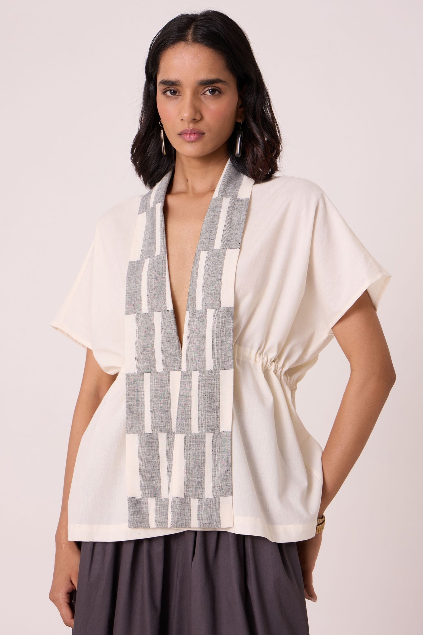 Sajith Off White Handwoven Tie Top