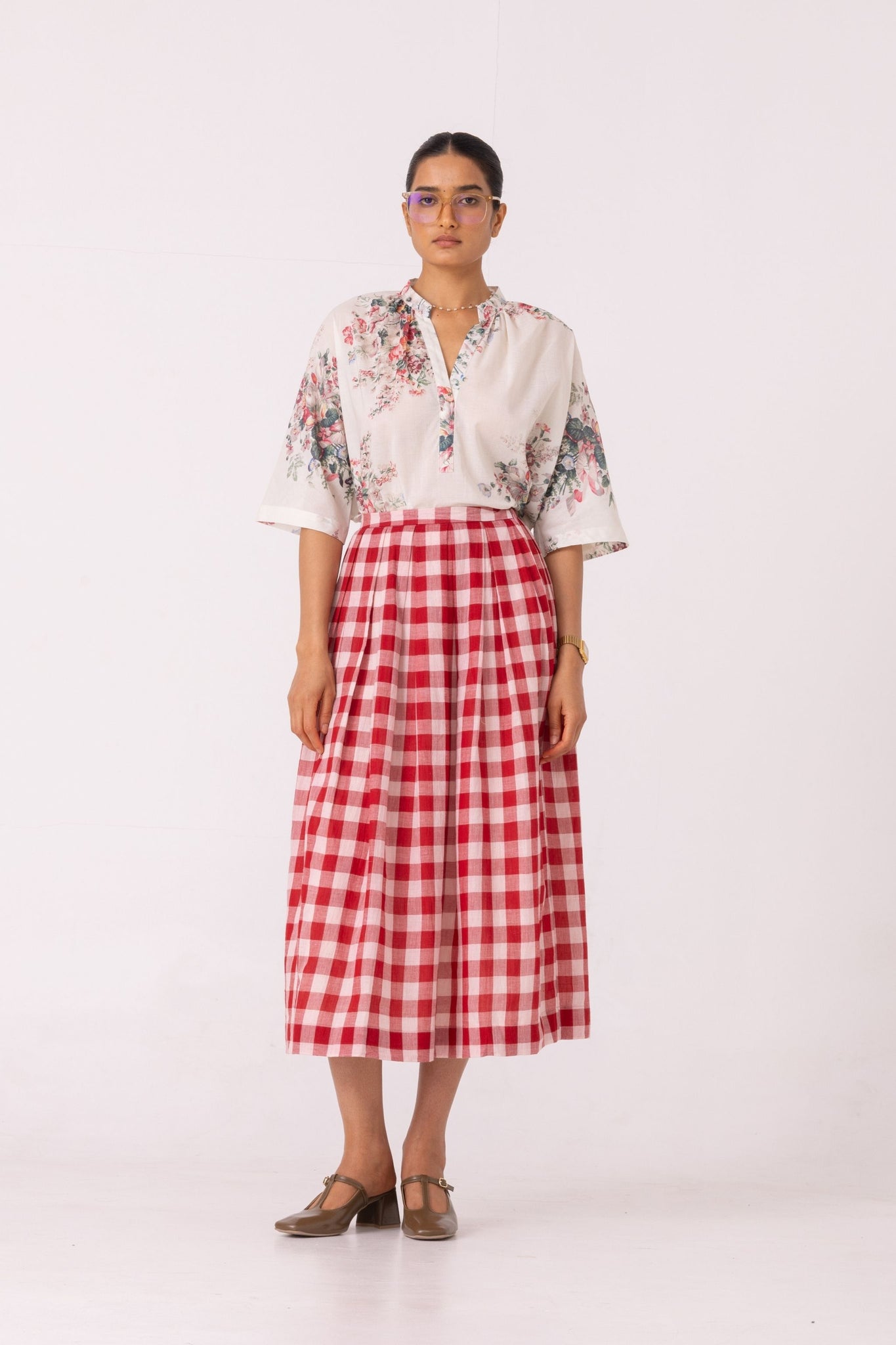 June Red Checkered Handwoven Skirt