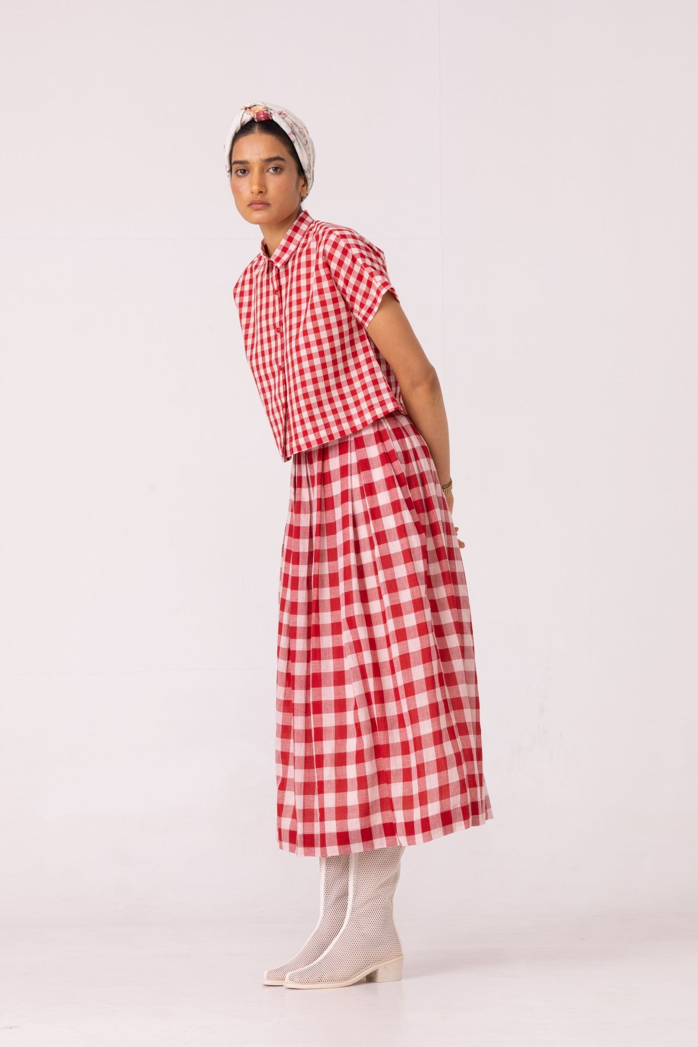June Red Checkered Handwoven Skirt