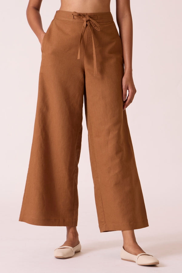 Karnam Brown Linen Cotton Trousers