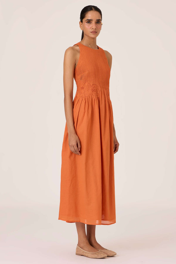 Amani Apricot Embroidered Dress