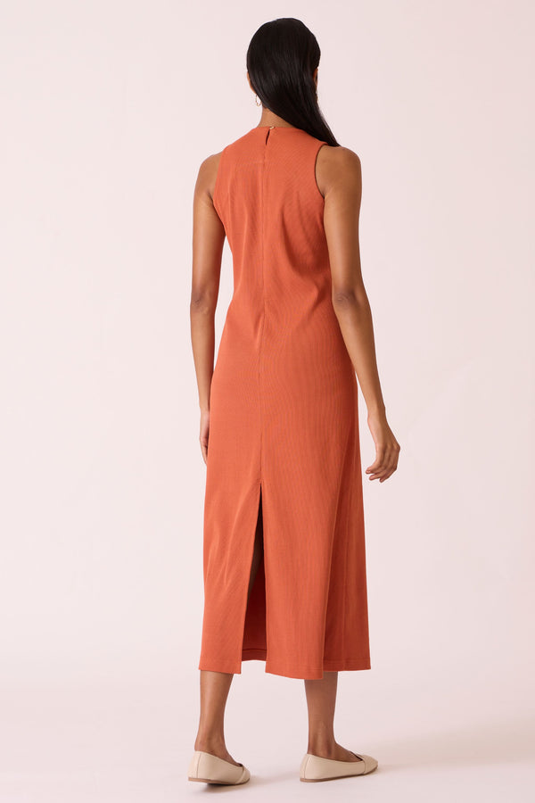 Asuka Orange Cotton Midi Dress