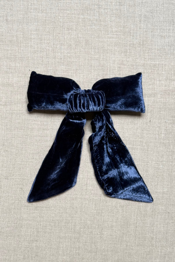 Navy Silk Velvet Bow