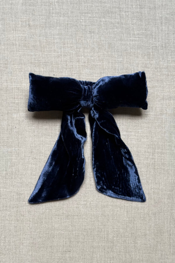 Navy Silk Velvet Bow