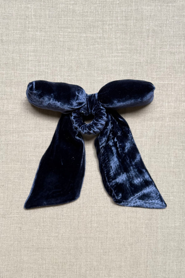 Navy Silk Velvet Bow