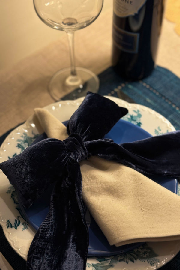 Navy Silk Velvet Bow