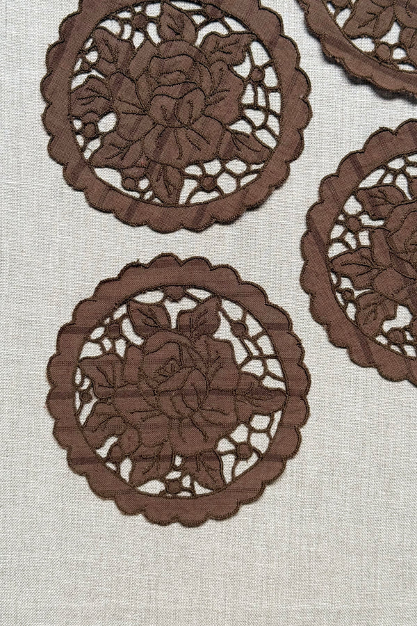 Brown Cutwork Cotton Coasters - Set of 2