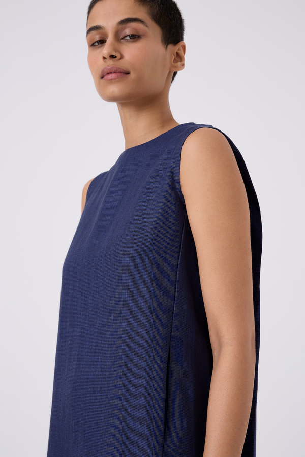 Noj Indigo Weave Linen Midi Dress