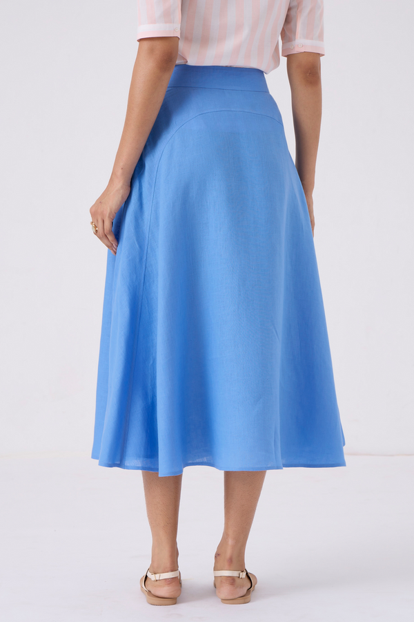 Bir Linen Blue A-Line Skirt