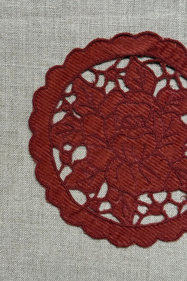 Maroon Cutwork Corduroy Coasters - Set of 2