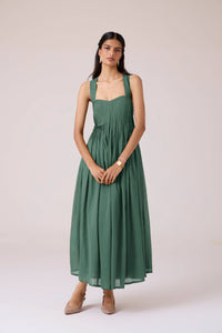 Erato Green Pleated Dress